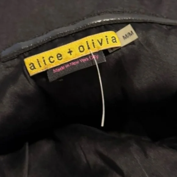 Alice + Olivia Black One Shoulder Cotton Silk Leather Dress Womens Size M - Picture 10 of 12